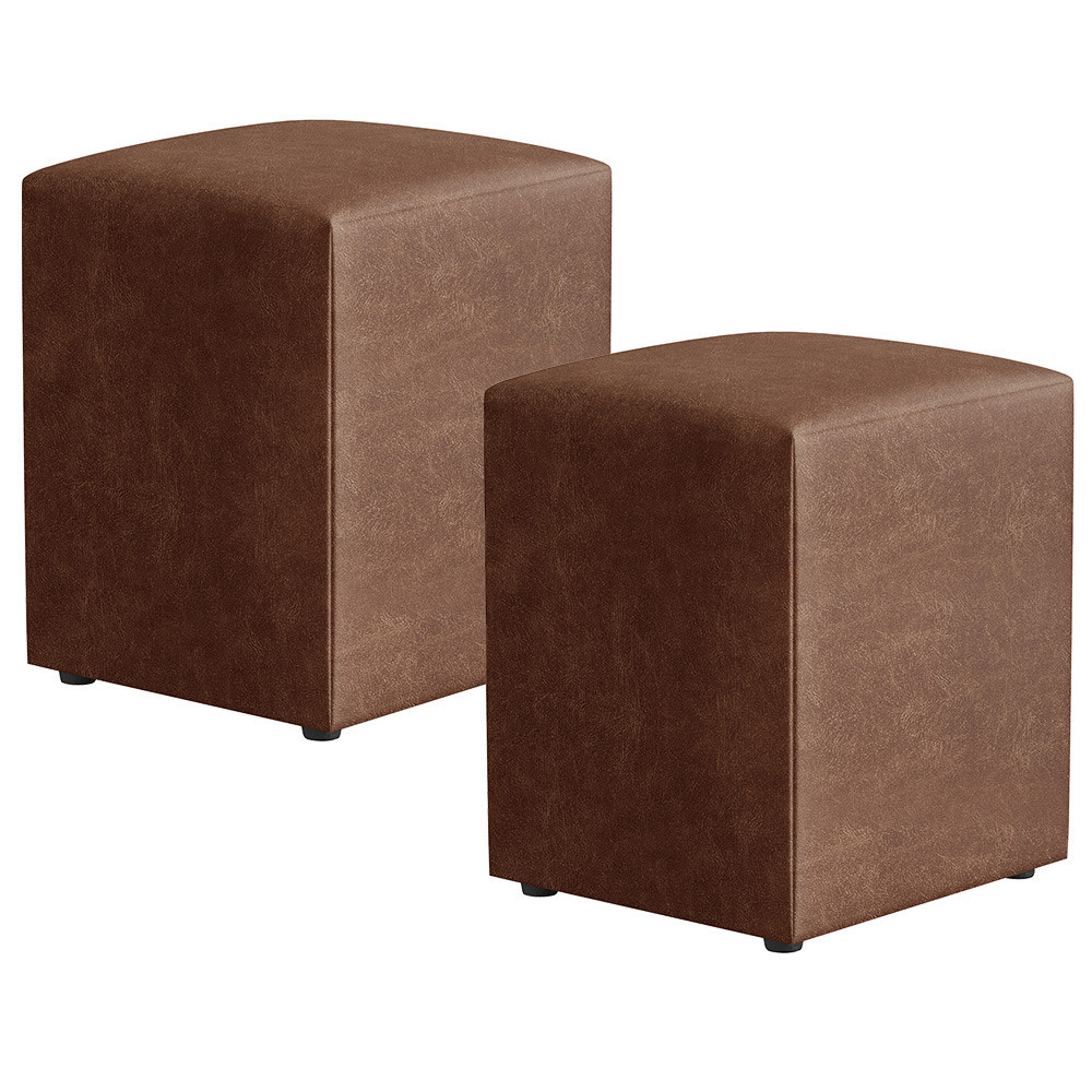 Kit 02 Puffs Quadrado L02 Decorativo Couríssimo Marrom - Lyam Decor - Home & Living