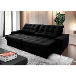 Sofá Retrátil Reclinável Zurique 3,00m Suede Velut Preto Molas no Assento - King House