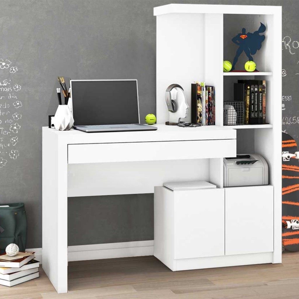 Mesa para Computador 2 PORTAS 1 GAVETA  ME4143 BRANCO - TECNO MOBILI em Oferta na Shopee