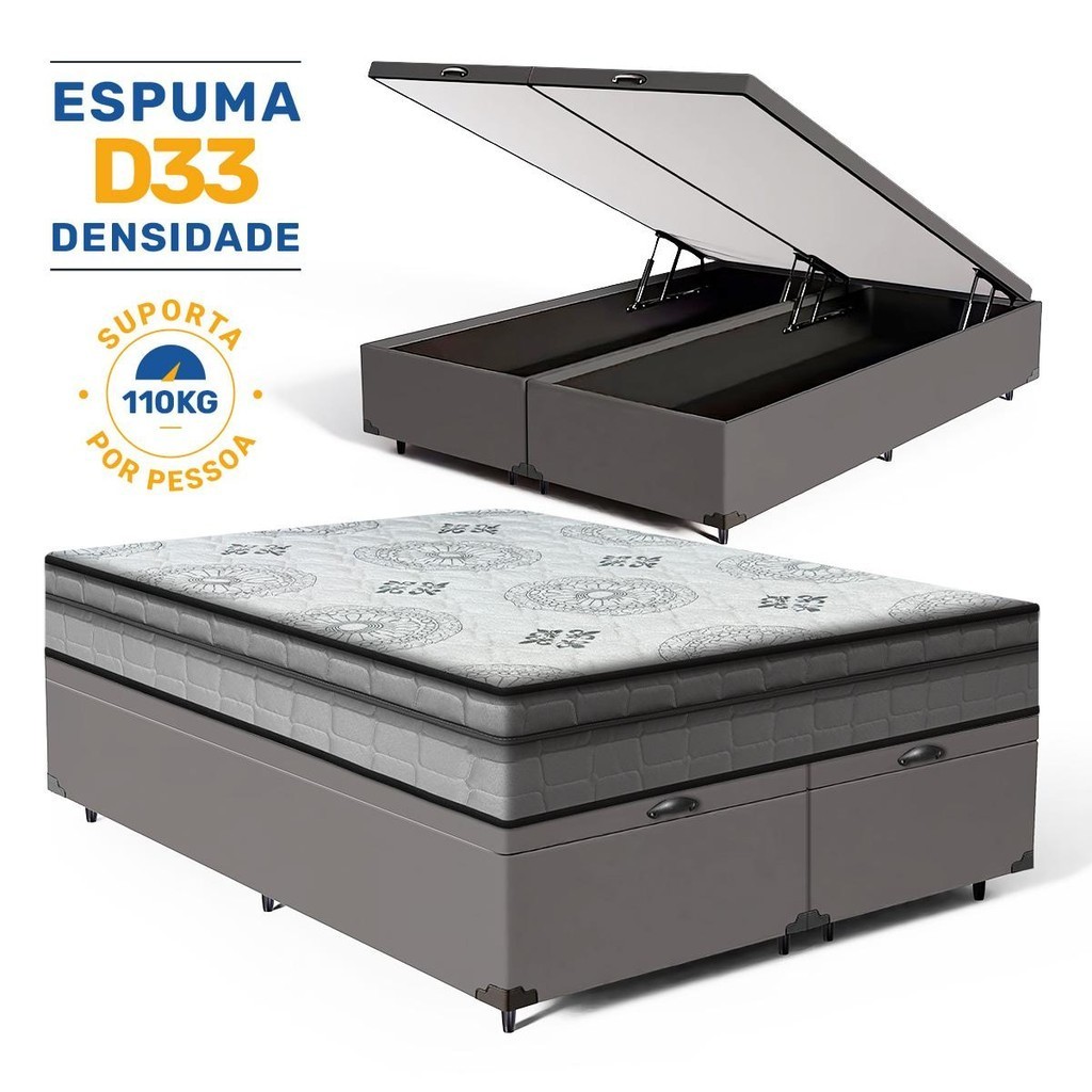 Cama Box Baú com Colchão Espuma D33 Pillow In Anjos Ortosleep Queen 158cm em Oferta na Shopee