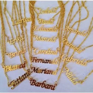 Colar de Nome corrente feminino adulto folheado em Oferta na Shopee