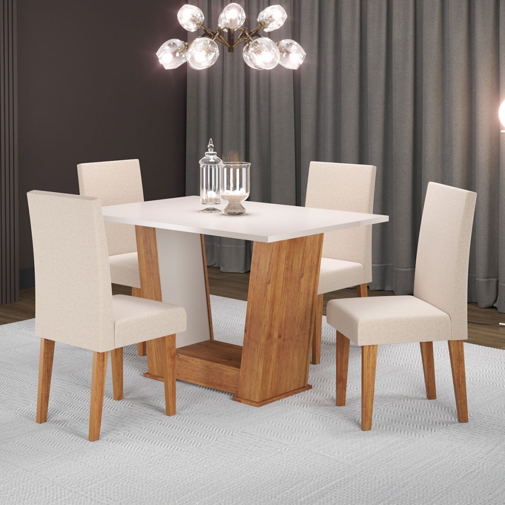 Mesa de Jantar 4 Lugares Floripa/Venus Mel/Blonde/Linho/Bronze - Viero Móveis em Oferta na Shopee