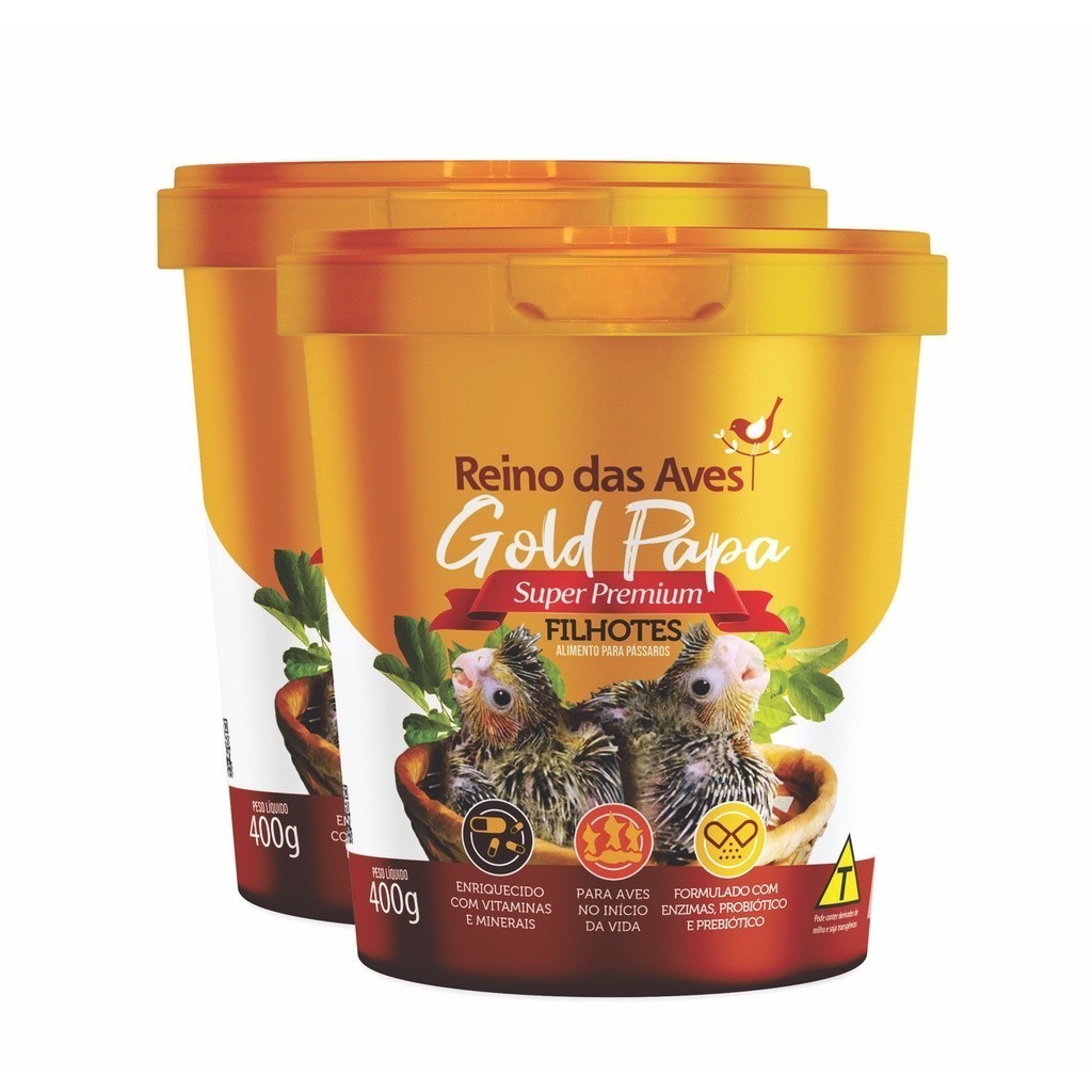 Kit 2un Papa Para Filhotes Gold Papa Pote 400g Reino Das Aves em Oferta na Shopee