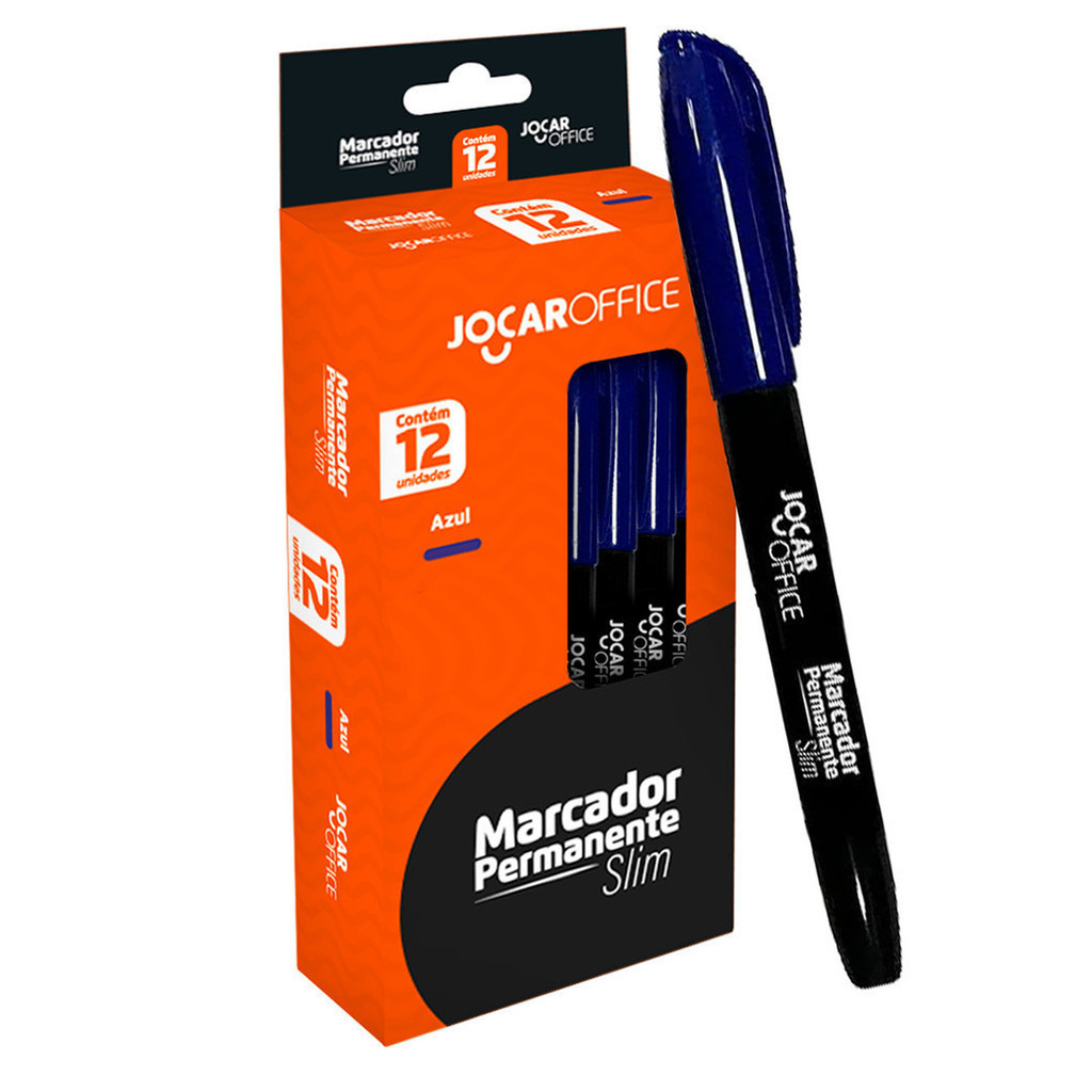Kit Caixa De Marcadores Permanente Preto / Azul / Vermelho Slim C/ 12 Unidades em Oferta na Shopee
