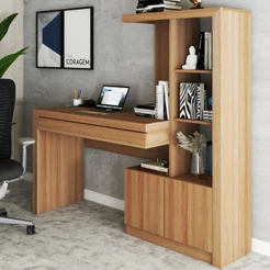 Mesa Escrivaninha 2 Portas 1 Gaveta para Computador Homework Amêndoa - Panorama Móveis