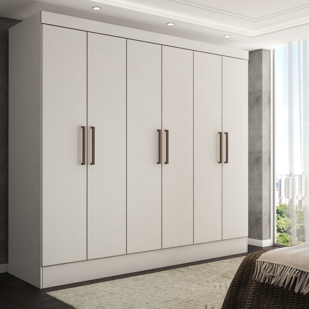 Guarda-Roupa Casal Nórdico 6 Portas 3 Gavetas Branco - Panorama Móveis - Home & Living
