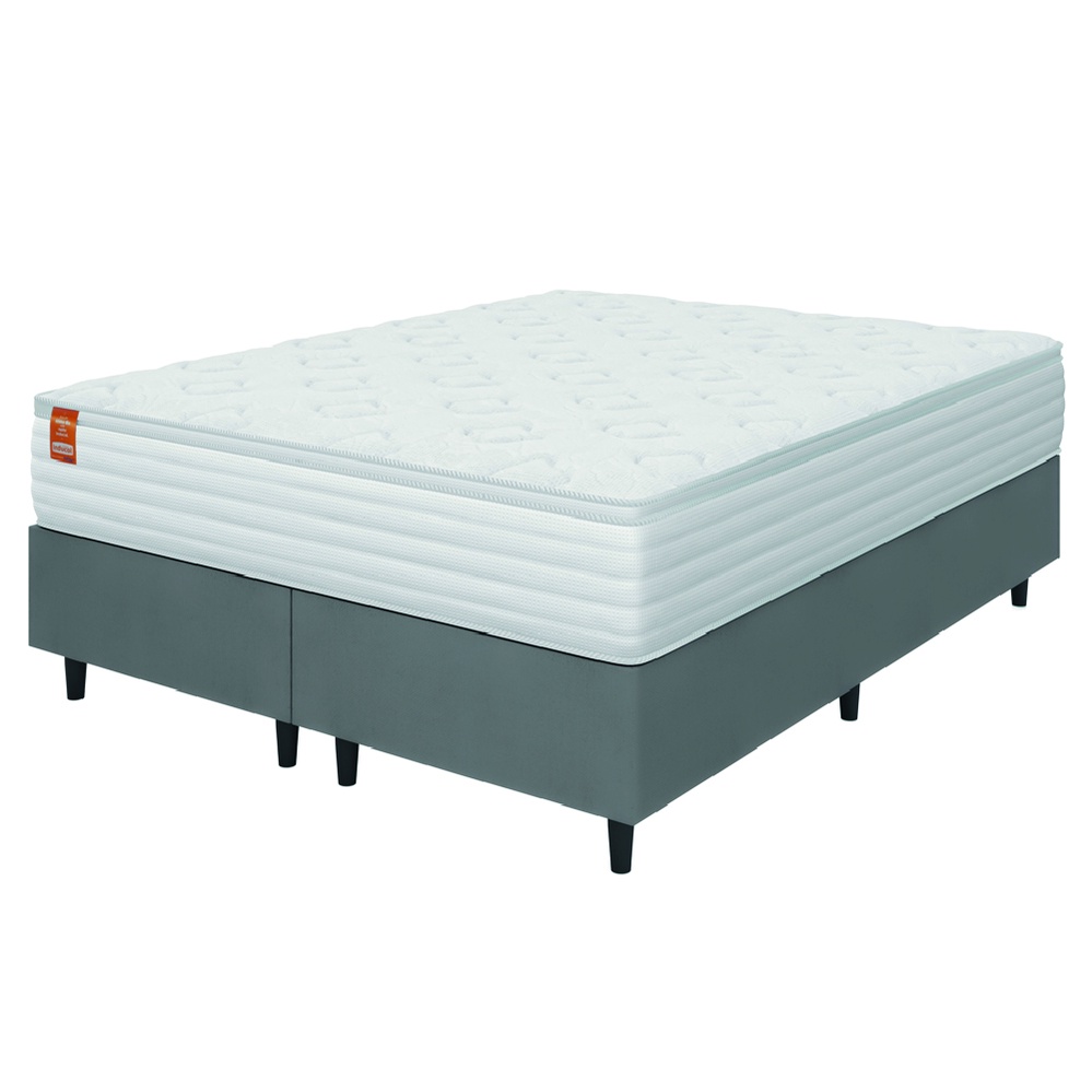 Cama Box Colchão Casal King Molas Ensacadas Real 193x203x65cm Branco / Cinza Inducol - Home & Living