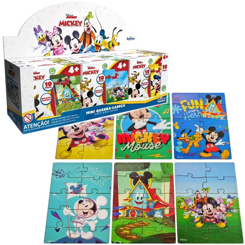 Kit 6 Mini Quebra Cabeça Mickey Mouse E Sua Turma Disney Mdf