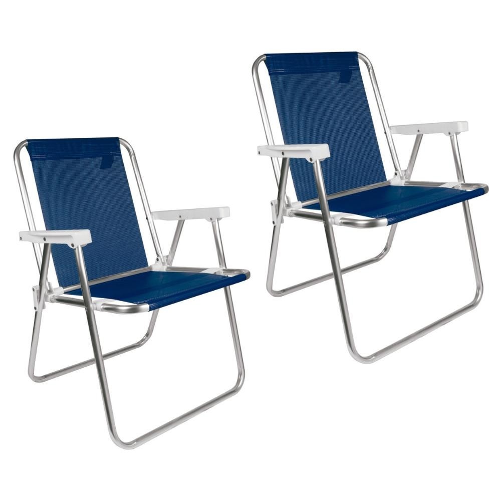 Kit 2 Cadeira de Praia Alta Sannet em Alumínio Azul Mor em Oferta na Shopee