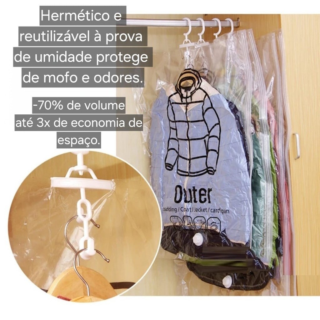 Capa Protetora Roupa a Vácuo Impermeável Antimofo com Cabide