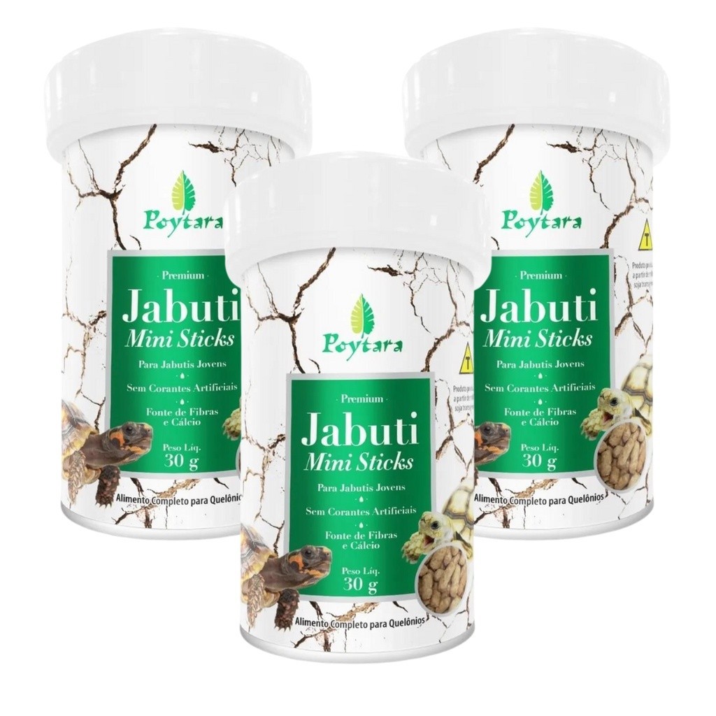 3x Ração Poytara Jabuti Filhote Mini Sticks Crescimento 30g