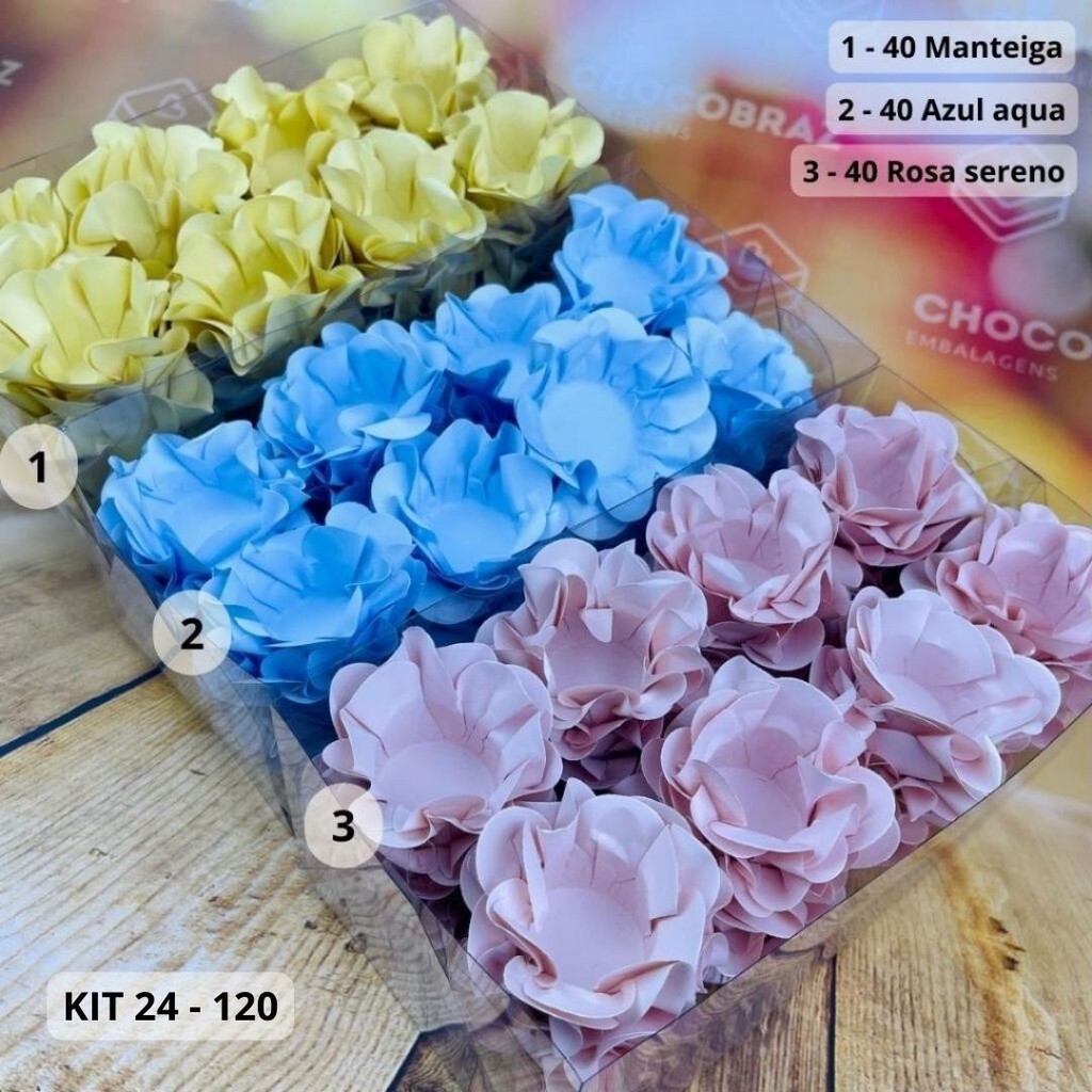 KIT 120 Forminhas Para Doces Finos MANTEIGA +AZUL AQUA + R SERENO