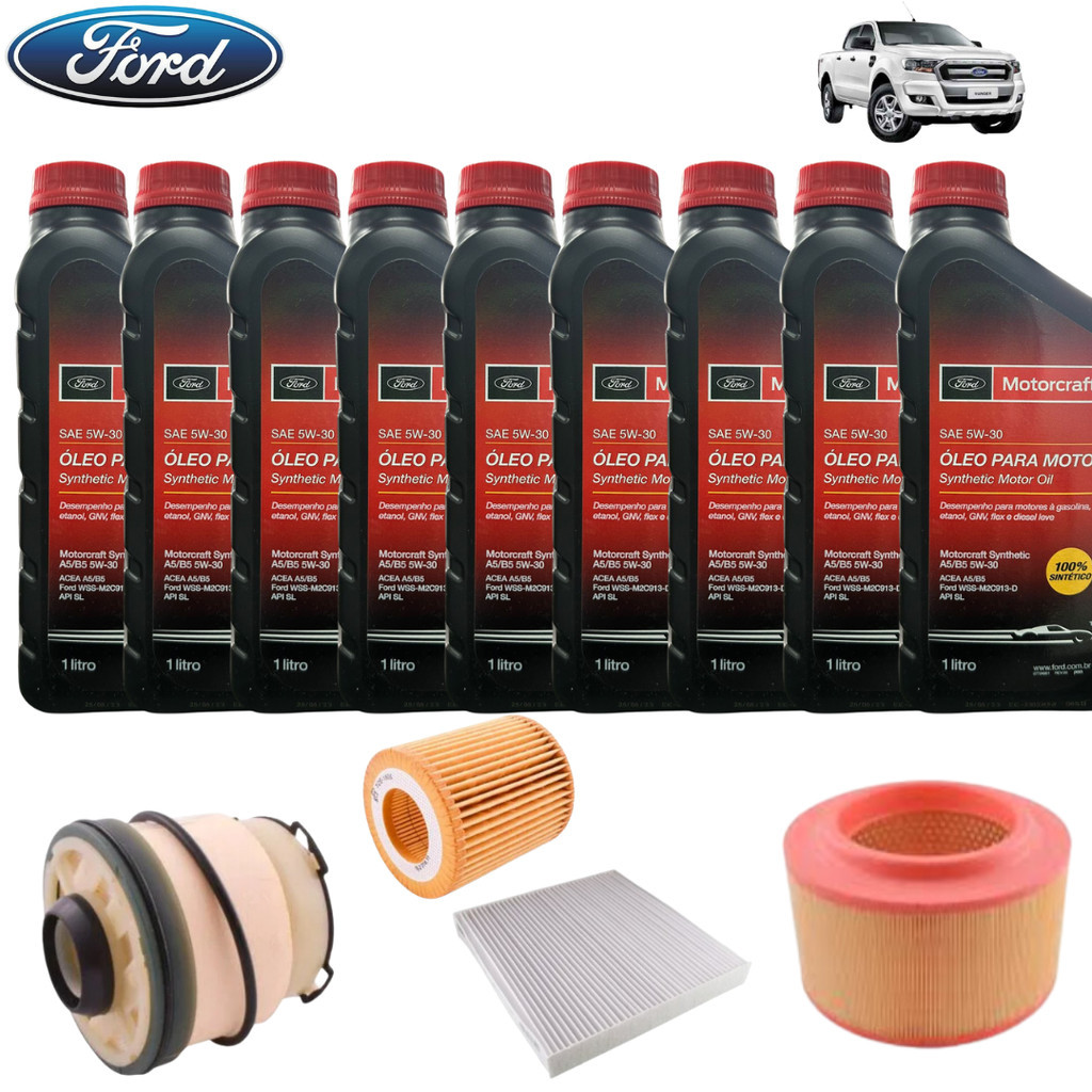 KIT TROCA DE ÓLEO + FILTROS 9 MOTORCRAFT SINTÉTICO 5W30 RANGER 2.2 3.2 2015 2016