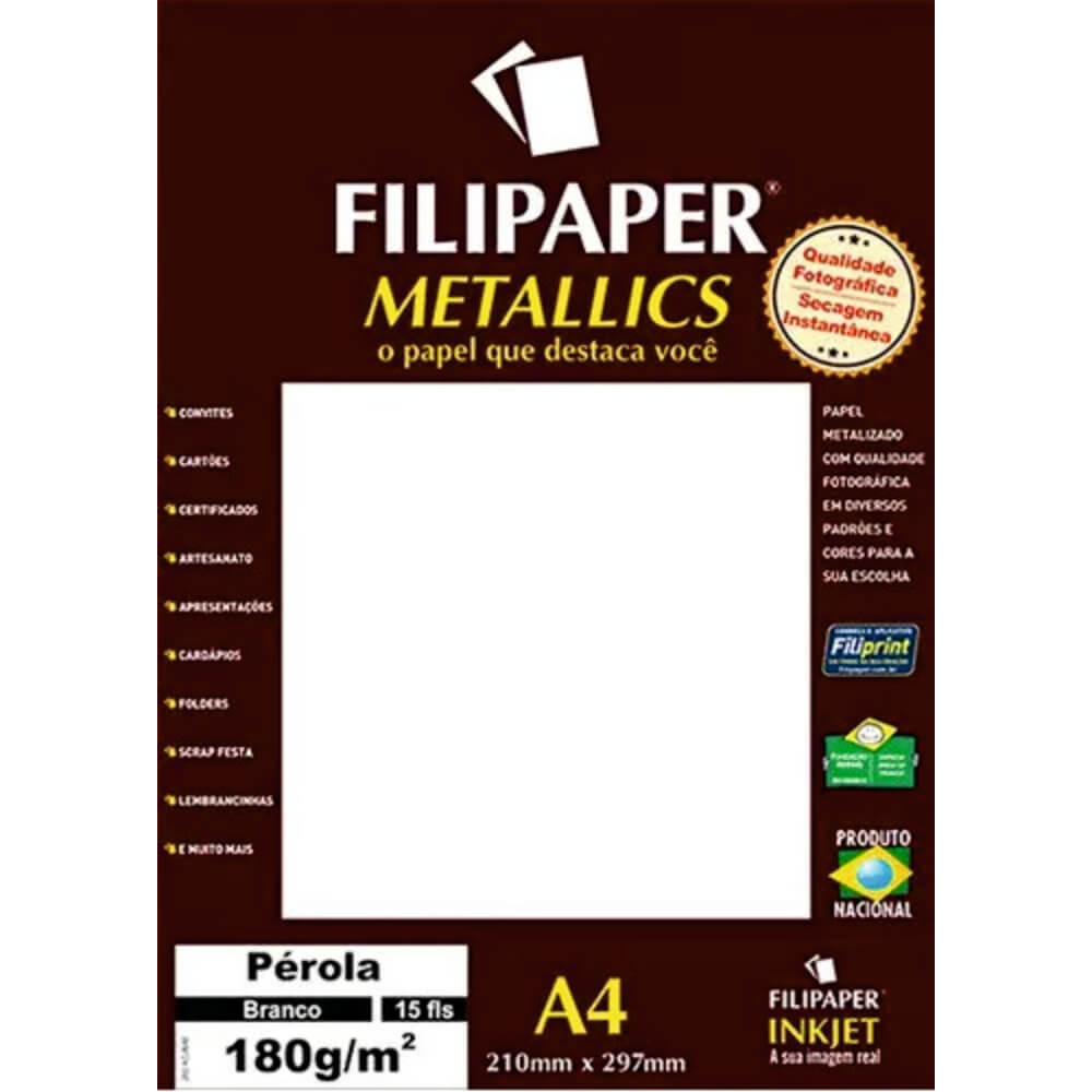 Papel Perolado Branco A4 210x297mm 180g/m² Filipaper 15 Fls