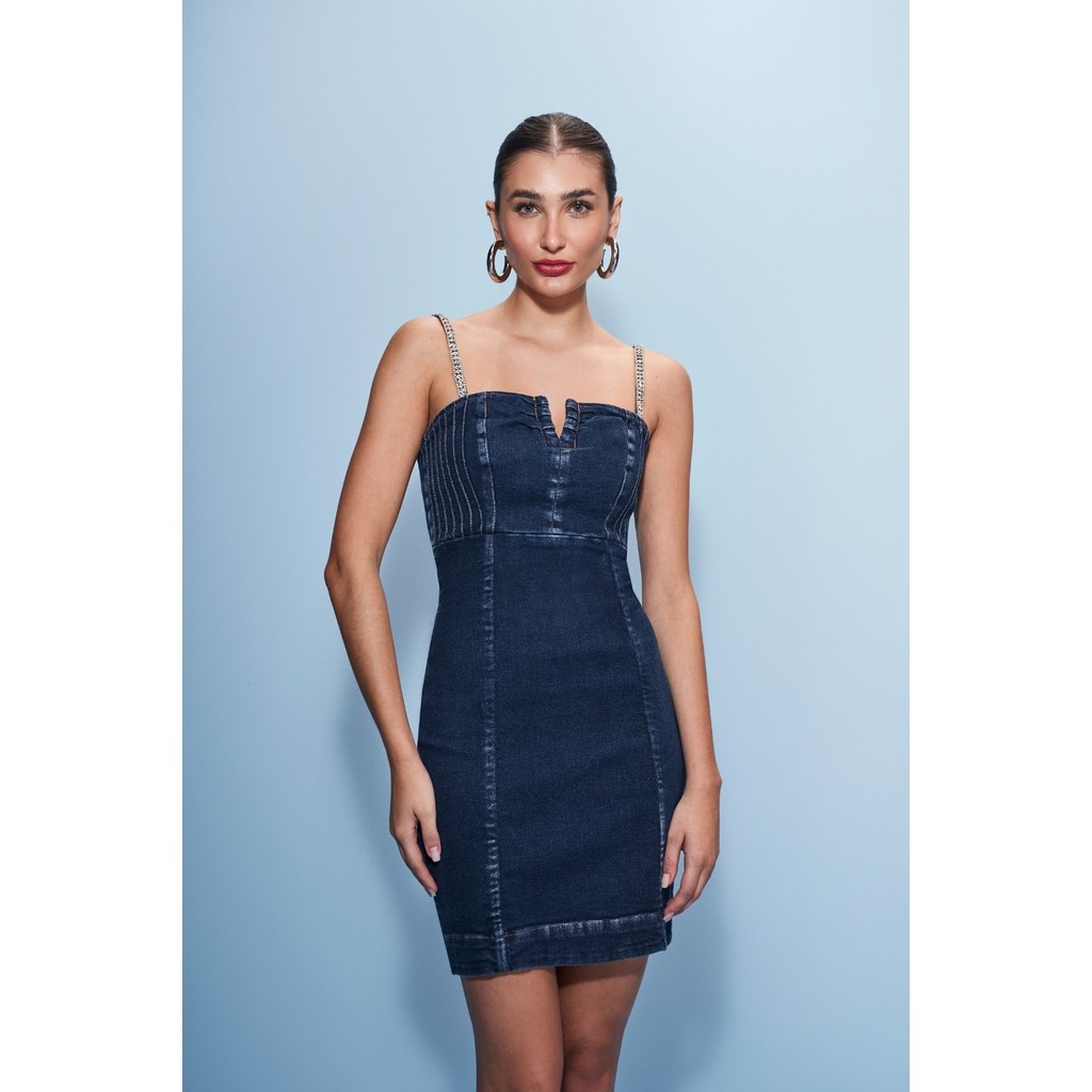 VESTIDO NERVURAS ALÇAS CRISTAIS - RAZZO
