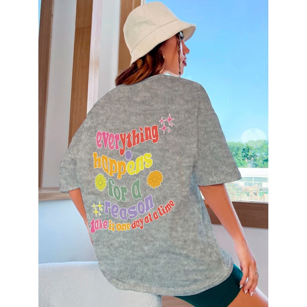 Blusa Unissex Cinza Estampa Take It One Day At A Time Bordada Oversized Personalizada Casual