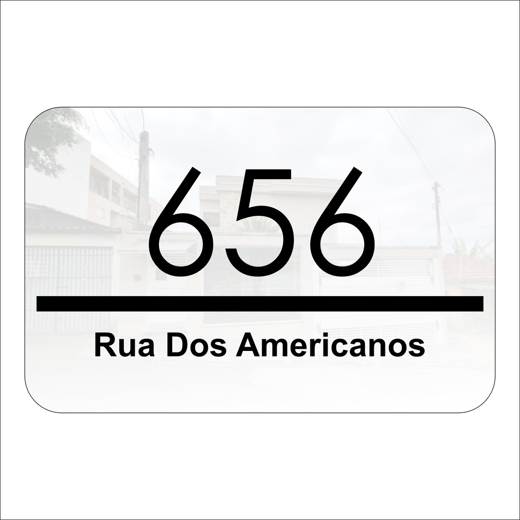 Placa Residencial Branca Com Número e Endereço (Casa, Loja, Condomínio) - 13x20cm