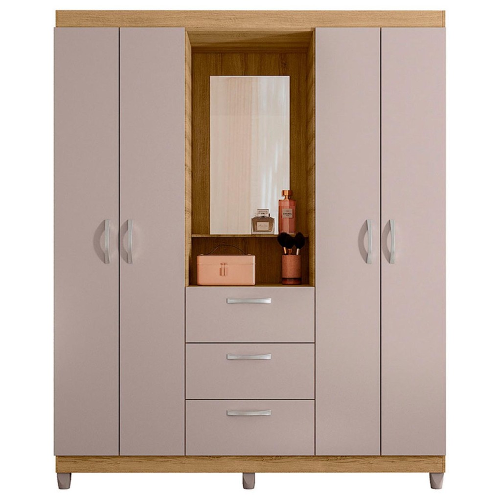 Guarda Roupa Casal 4 Portas 3 Gavetas Capelinha com Espelho Clapton