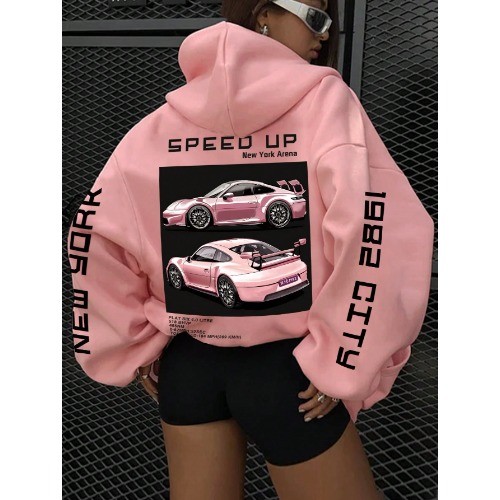 Moletom com Capuz de Manga Longa com Estampa de carro e letras , modelo casual  ,esportivo passeio /noite  UNISSEX