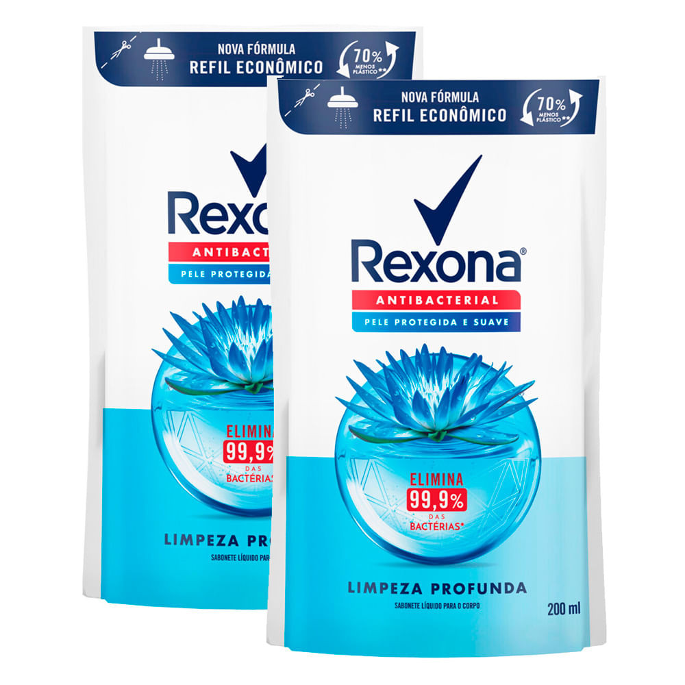 Kit 2 Sabonete Líquido Rexona Antibacterial Limpeza Profunda Refil 200ml - Beauty