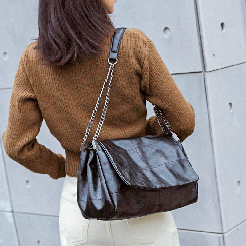 Bolsa Delicada De Couro Grande Bolsa De Ombro Feminina Media Transversal Estilosa Preta Sling Bag em Oferta na Shopee