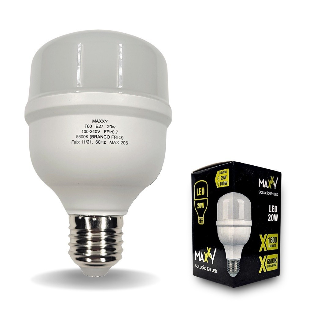 Lâmpada LED Bulbo 20W Branco Frio 6500k Soquete E27 Bivolt 110v 220v Econômica