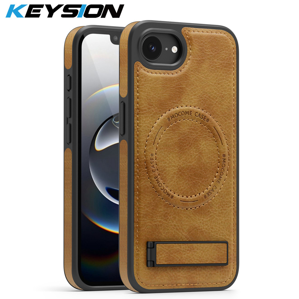 KEYSION Luxo Caso Magnético De Couro Do Plutônio Para MagSafe iPhone 16e Kickstand Carregamento Sem Fio Telefone Capa Tr