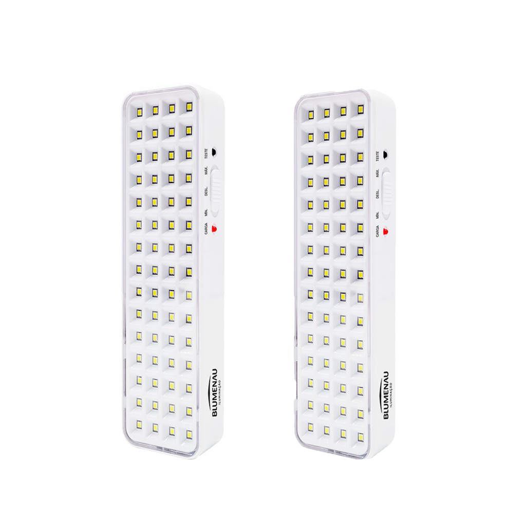 2x Luminária Emergência 4w 60 Leds Bivolt Recarregável 6500K Luz Branca Fria Blumenau