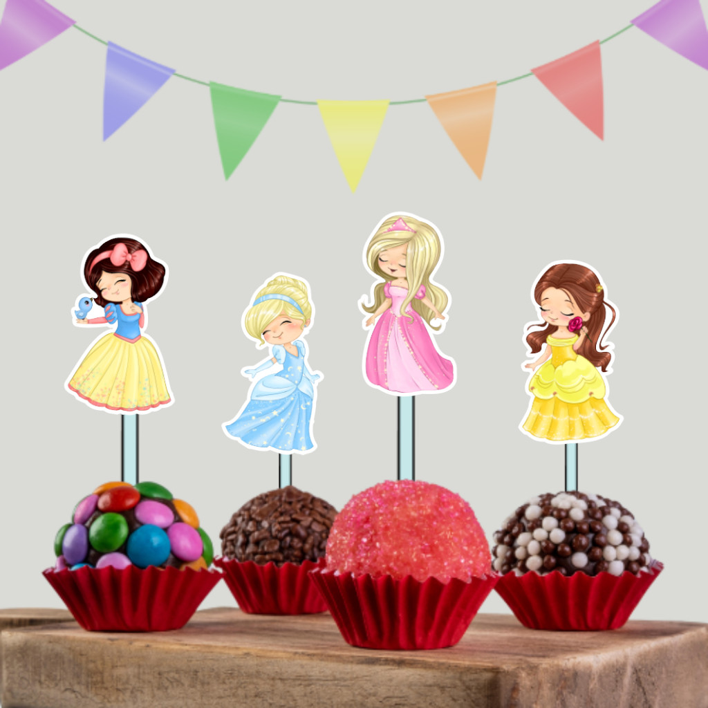 50 Toppers P/ Docinho Princesas Baby/ Princesas Cute para festa, brigadeiro beijinho