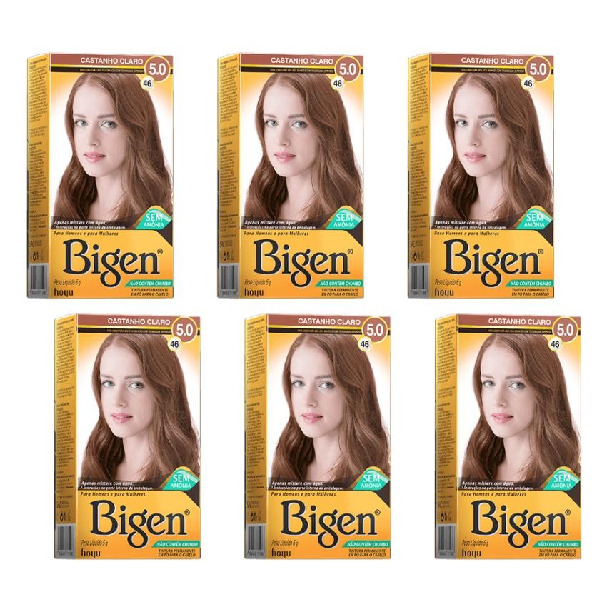 Kit 6 Bigen Tintura Capilar à base de água 5.0 Castanho Claro em Oferta na Shopee