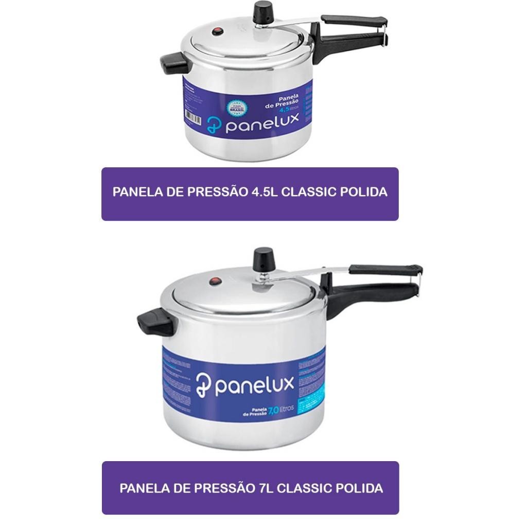 Detalhes do Kit de Panelas de Pressão 4,5 e 7 Lts Panelux Classic Polida