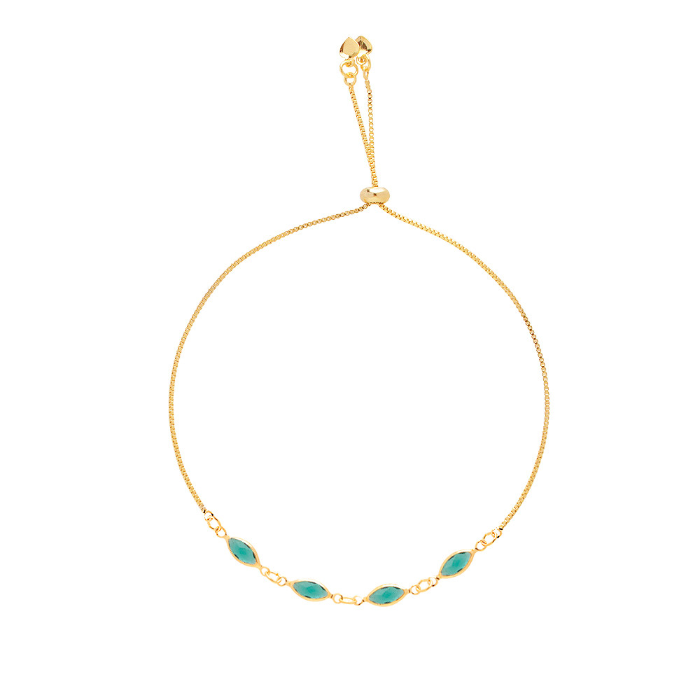 Pulseira Madrinha Pedra Navete Verde Folheado A Ouro 18k