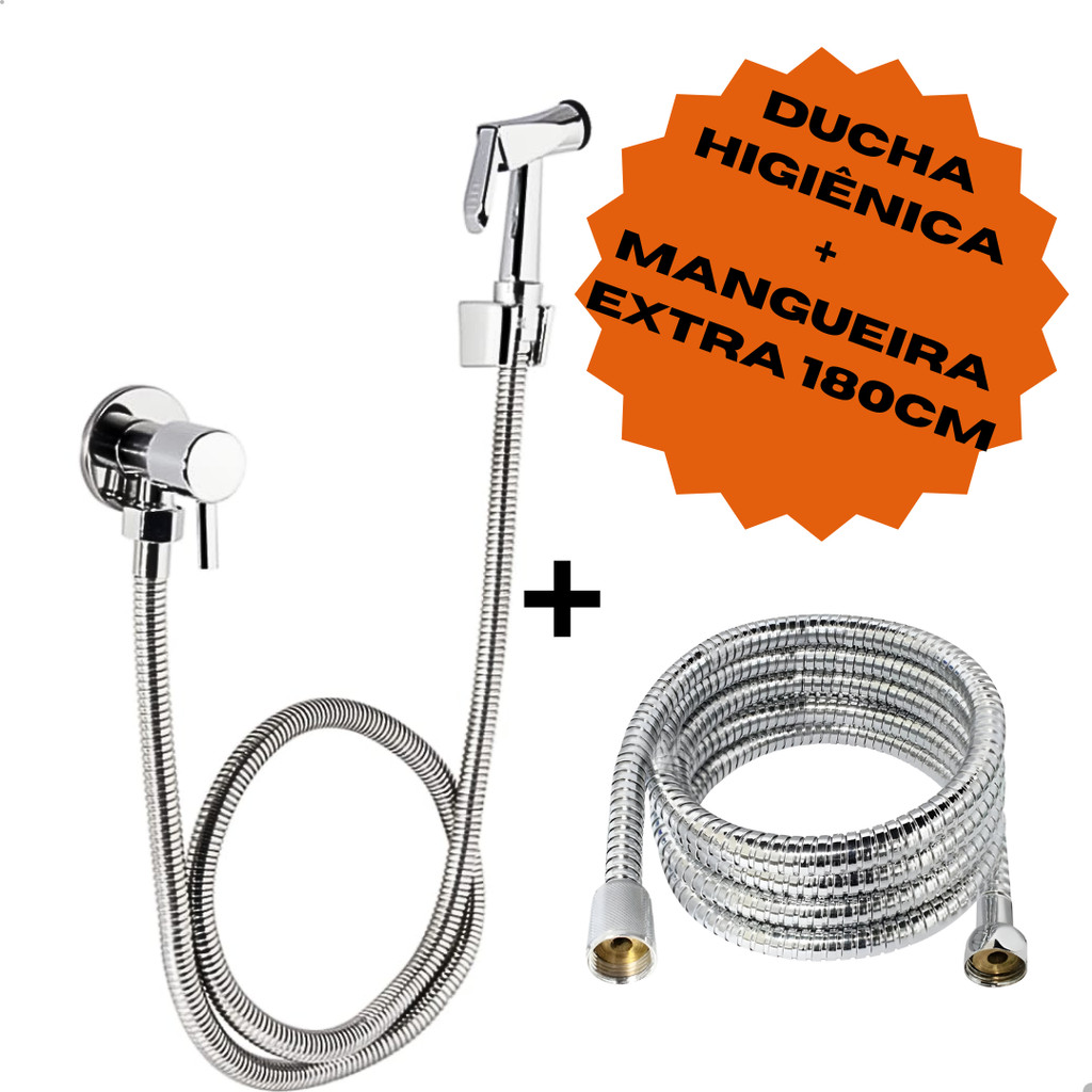Ducha Higiênica Banheiro em Metal Completa com Registro Chuverinho Mangueira En