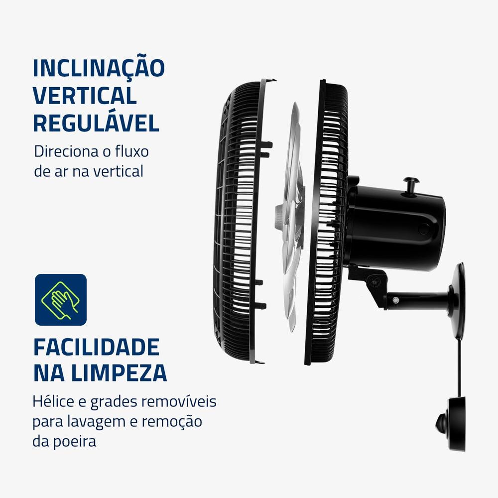 Detalhes do Ventilador de Parede Mondial Super Turbo 40cm 8 Pás 140W 127V Preto/Prata - VTX-40P-8P