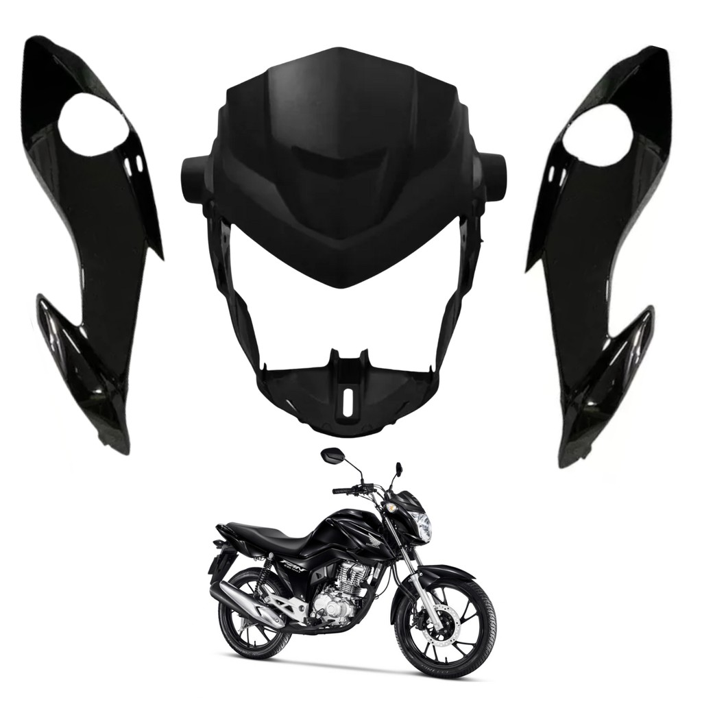 Kit Carenagem Capa Bananinha Farol Lateral Cg Fan Start 160 Preto Brilho 2022 A 2024 PARAMOTOS HONDA