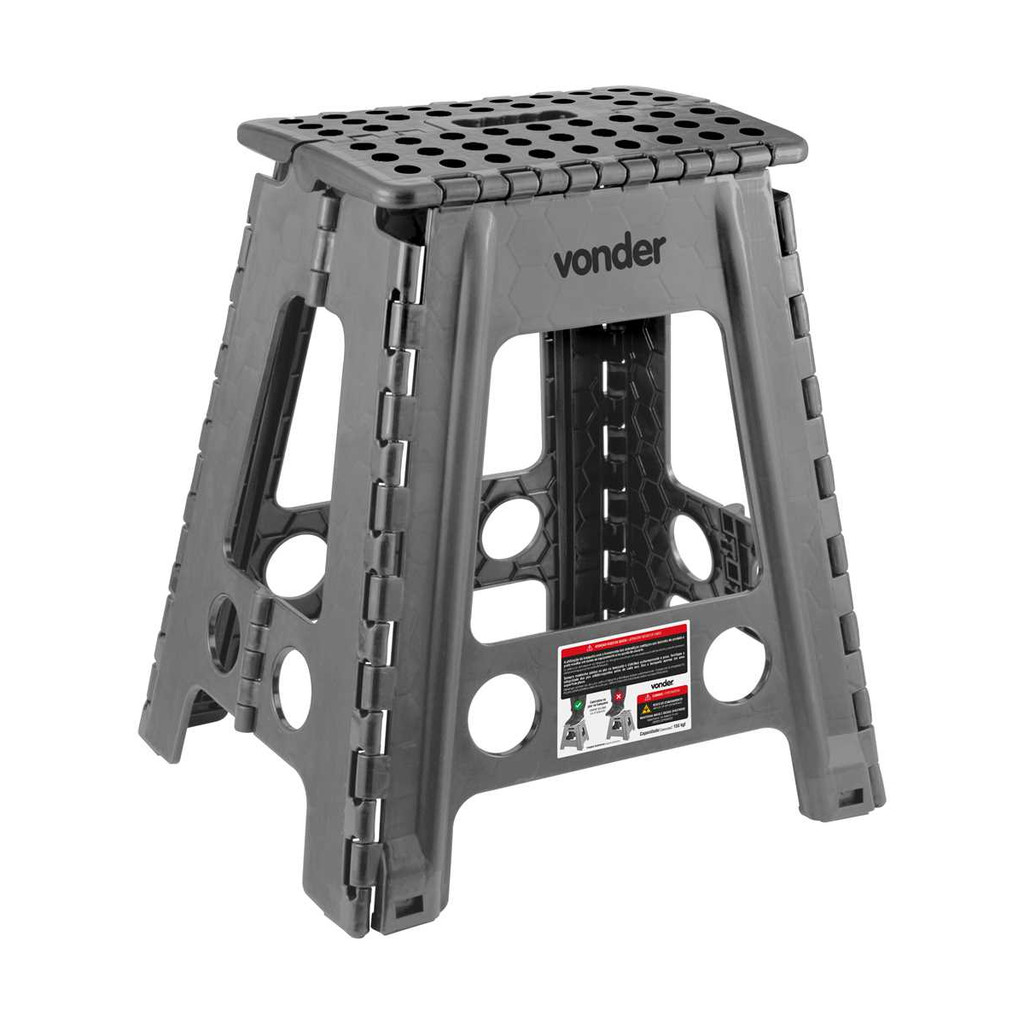 Banqueta Plástica Dobrável 450 mm Cinza Vonder - Home & Living