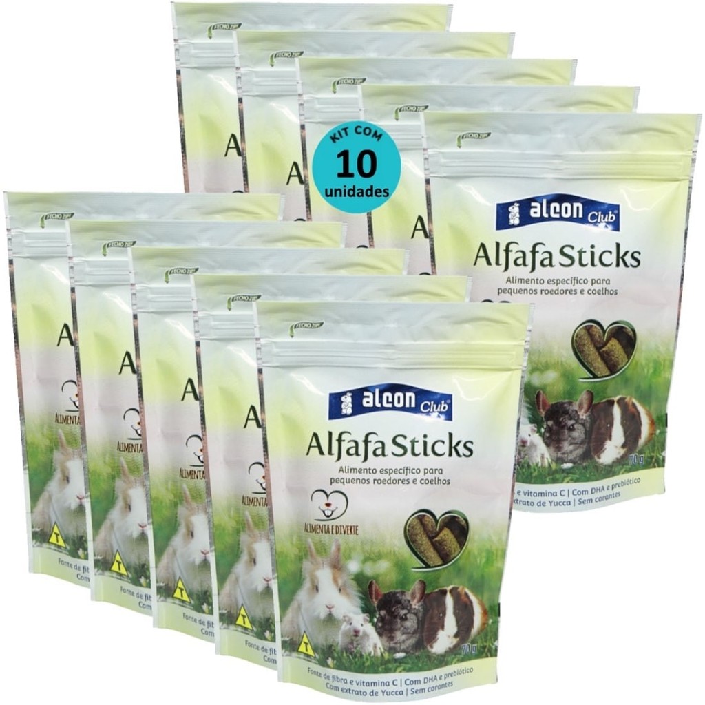Alcon Club Alfafa Sticks 70g Kit Com 10 Ração Para Roedores e Coelhos