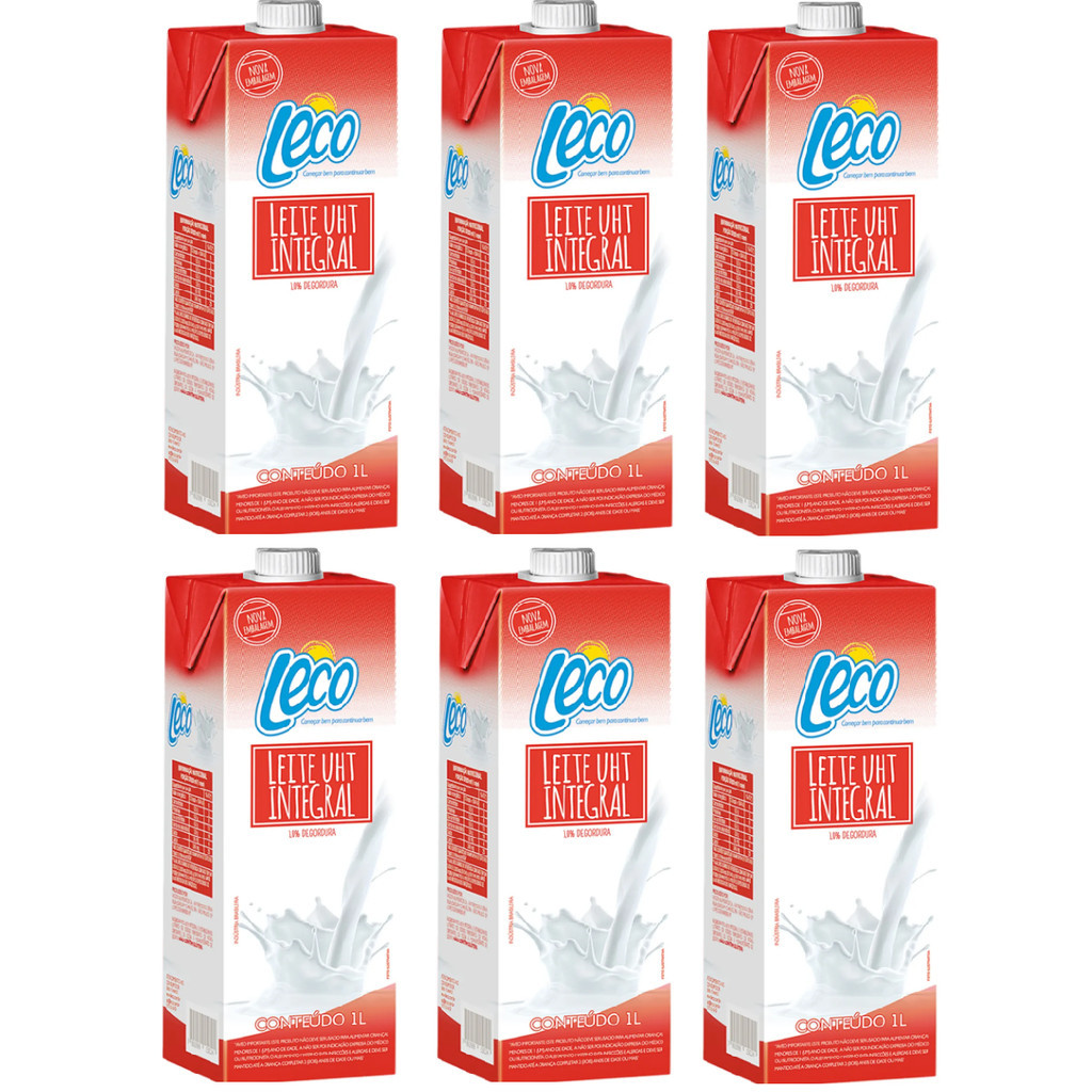 KIT 6 LEITE UHT LECO INTEGRAL 1-LITRO TP.