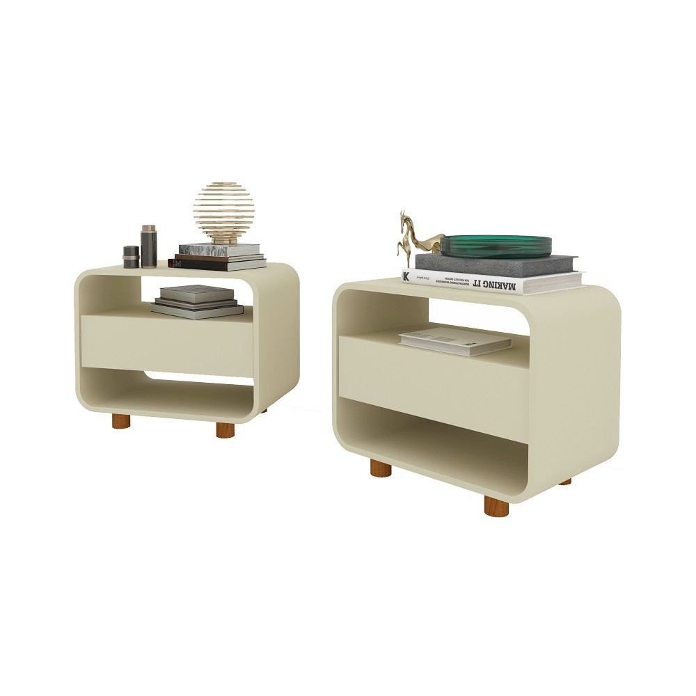 Kit Conjunto 2 Mesas de Cabeceira 1 Gaveta Innova Off White - Gelius em Oferta na Shopee