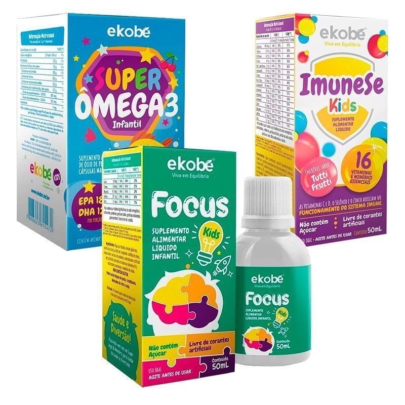 Kit Focus Kids + ImuneSe Kids + Super Ômega Infantil Ekobé