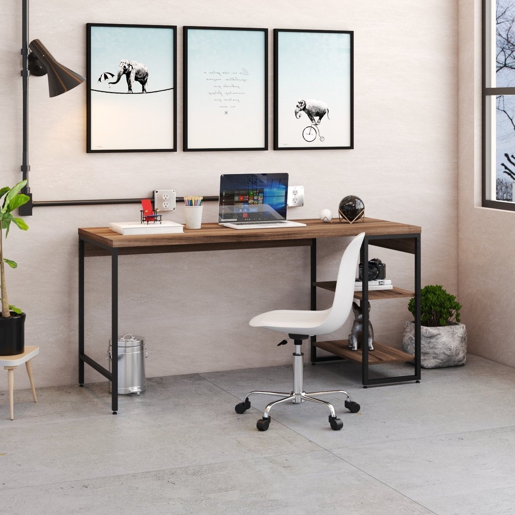 Escrivaninha Mesa Escritório com Estante Baixa 2 Prateleiras Estilo Industrial 150cm Active Yescasa Nogal em Oferta na Shopee