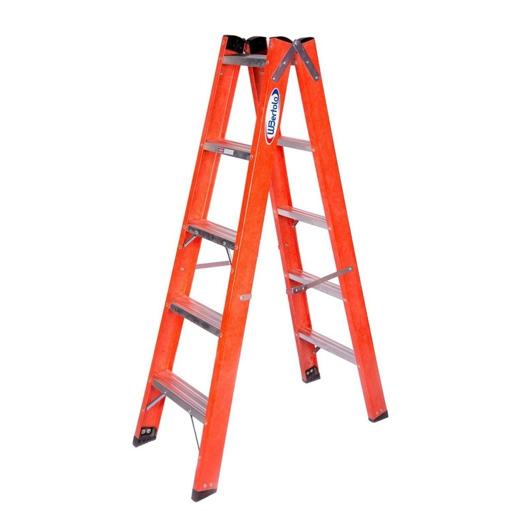 Escada em Fibra Tesoura Dupla 5 Degraus 1,50m WBertolo em Oferta na Shopee