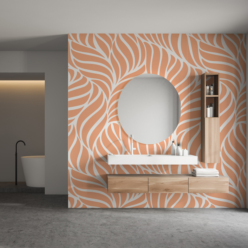 Papel de Parede Folhagem Tom Pêssego Painel Moderno 9m²