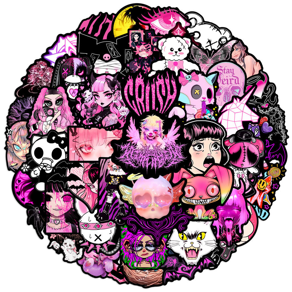 50PCS Adesivos Góticos Pretos E Rosa À Prova D'água Para Grafite De Capacete De Bicicleta Decalques De Lápis LanLanStickersWorld em Oferta na Shopee