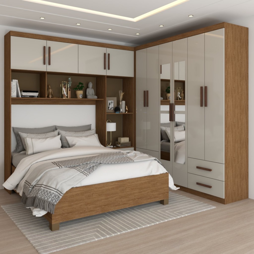 Guarda-Roupa Casal Modulado com Cama Paradise 10 Portas com Espelho 6 Gavetas - Home & Living