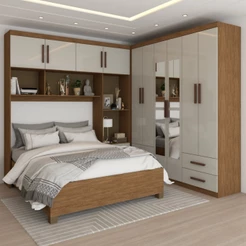 Guarda-Roupa Casal Modulado com Cama Paradise 10 Portas com Espelho 6 Gavetas