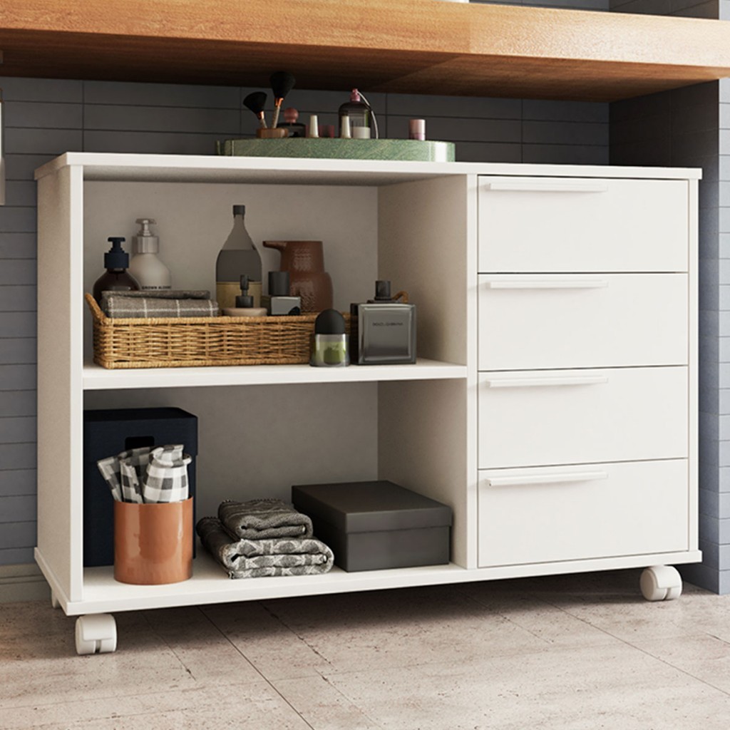 Armário de Banheiro 4 Gavetas 1 Prateleira Branco Bbn 31 - Brv em Oferta na Shopee