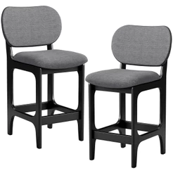 Kit 02 Banquetas Baixa Bar Cozinha E Sala De Jantar Fixa Betta L02 Preto Linho Cinza Escuro - Lyam Decor