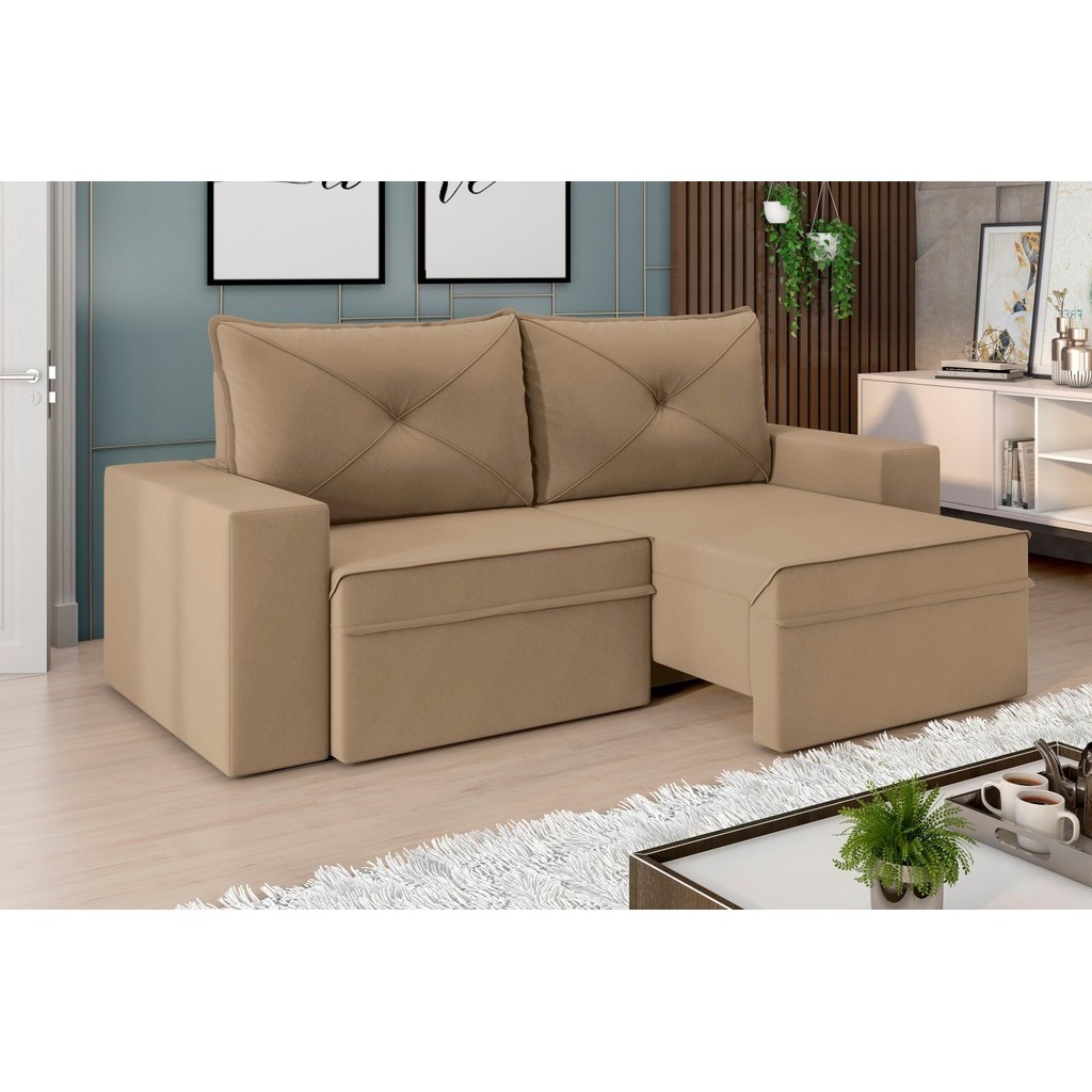 Sofá Miami Premium 2,00m Assento Retrátil/Reclinável Suede Capuccino - XFlex Sofas