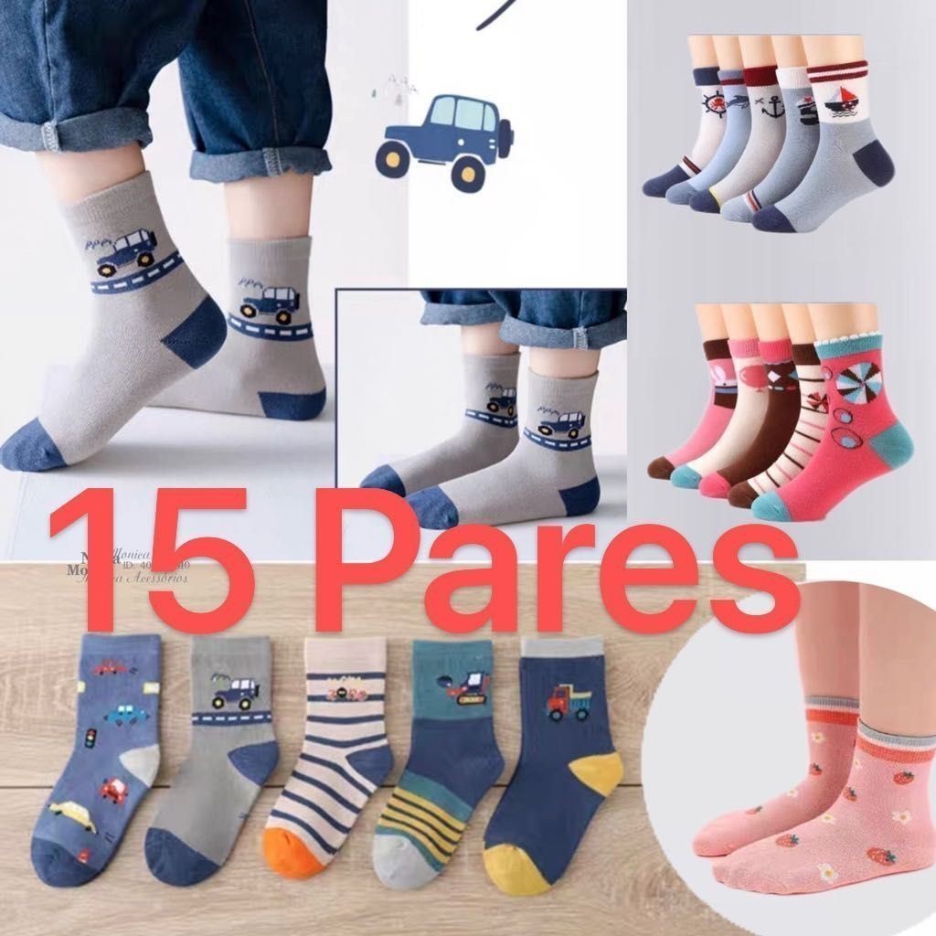 Kit 15 Pares Meia Infantil Estampadinha\lisade Criança / menino/ menina
